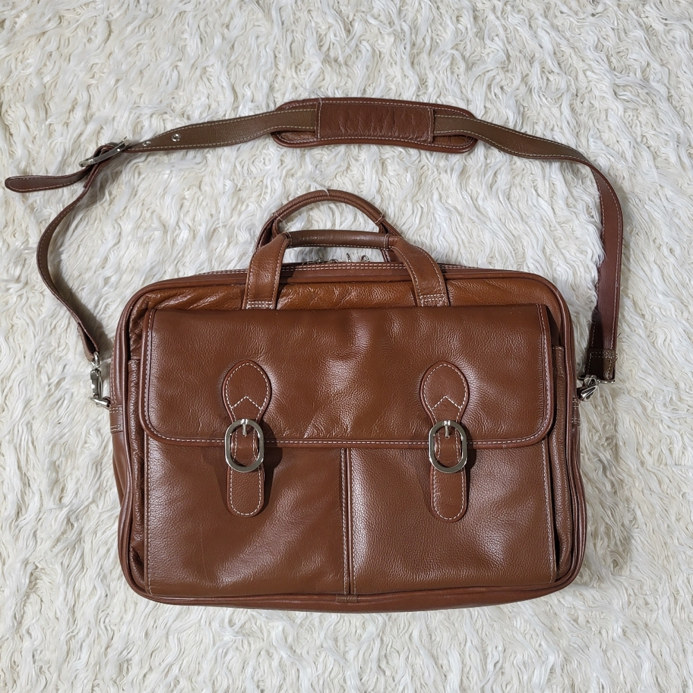 McKlein USA Kenwood 16" Leather Double Compartment Laptop Briefcase - Brown - Picture 2 of 16